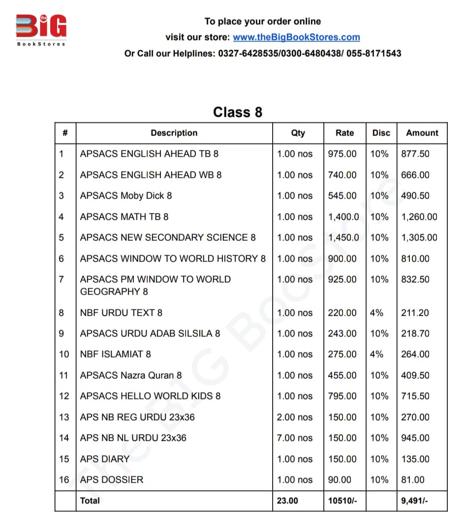 APSACS CLASS 8 (COMPLETE BUNDLE)