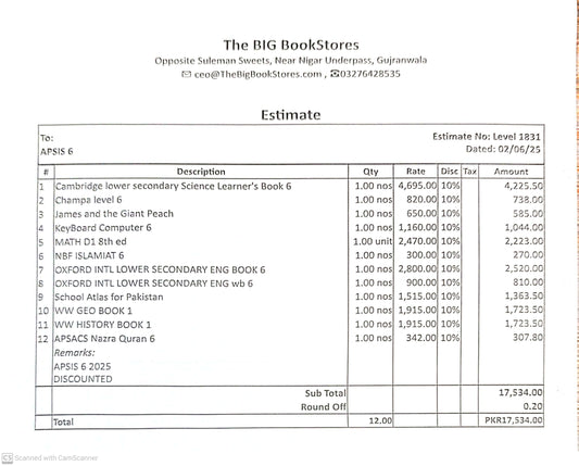 APSIS CLASS 6 COMPLETE BOOK SET