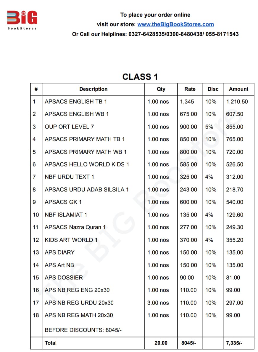 APSACS: CLASS 1 (COMPLETE BOOKS BUNDLE)