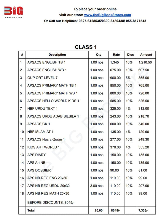 APSACS: CLASS 1 (COMPLETE BOOKS BUNDLE)
