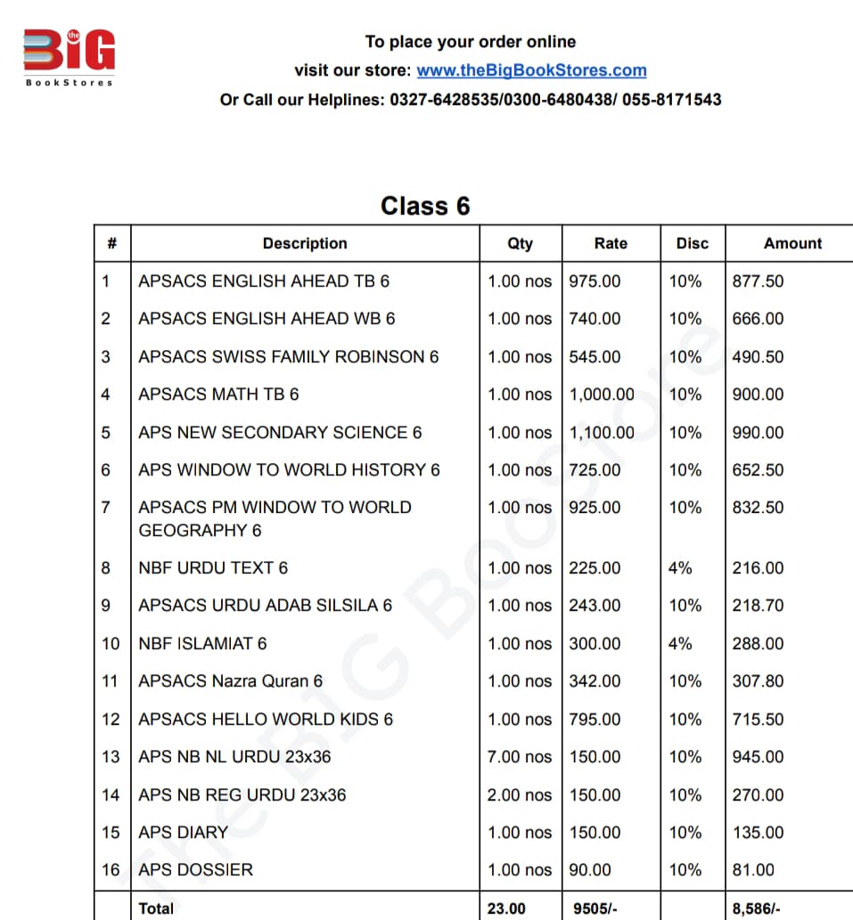 APSACS CLASS 6 (COMPLETE BUNDLE)