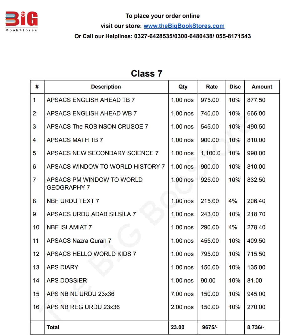 APSACS CLASS 7 (COMPLETE BUNDLE)