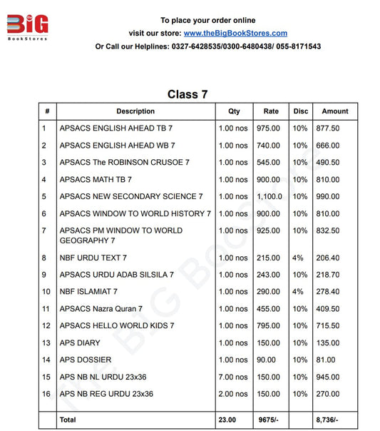 APSACS CLASS 7 (COMPLETE BUNDLE)